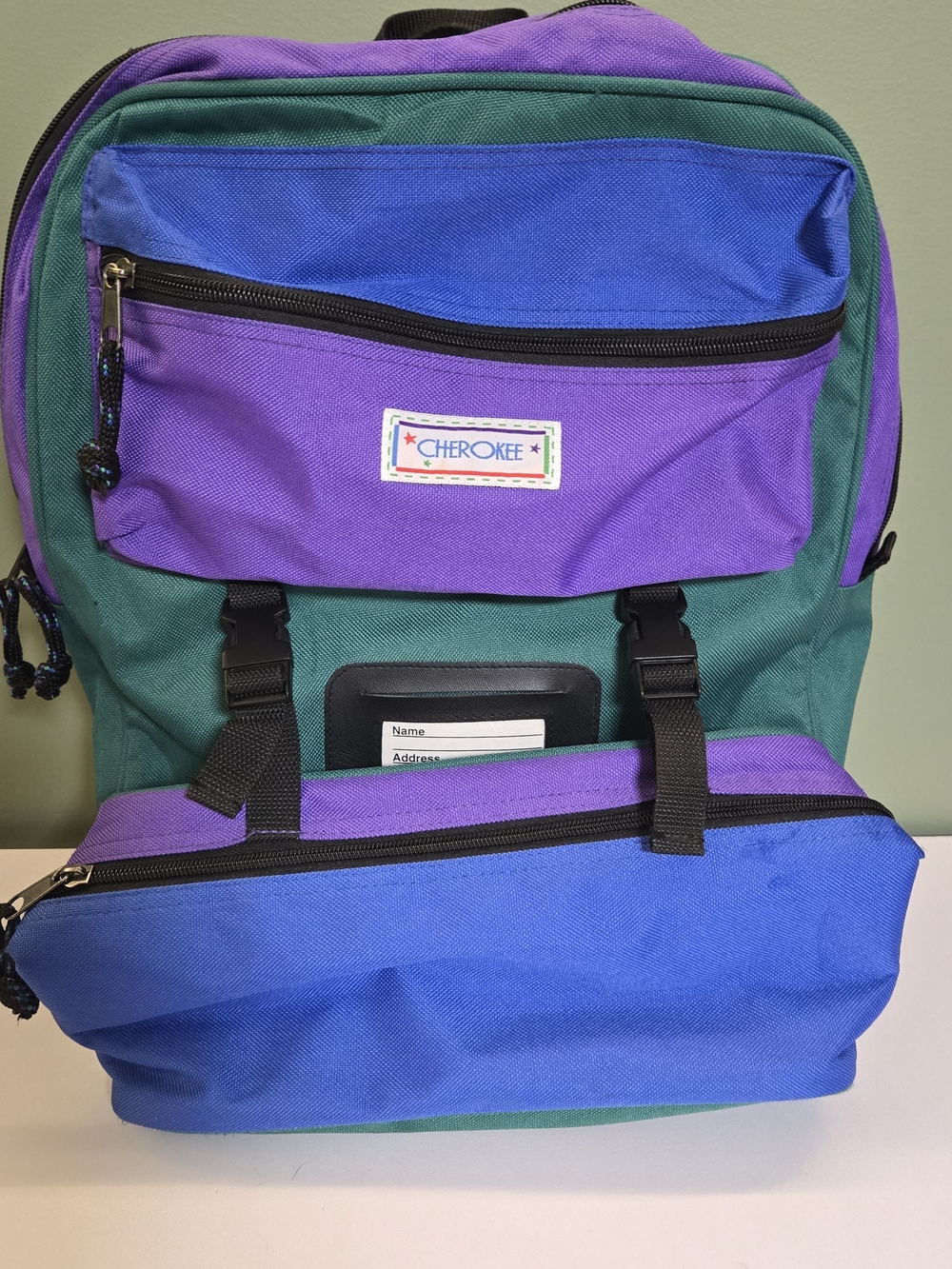Vintage 90s Cherokee Colorblock Backpack w/ Attached Lunchbox - Rare!